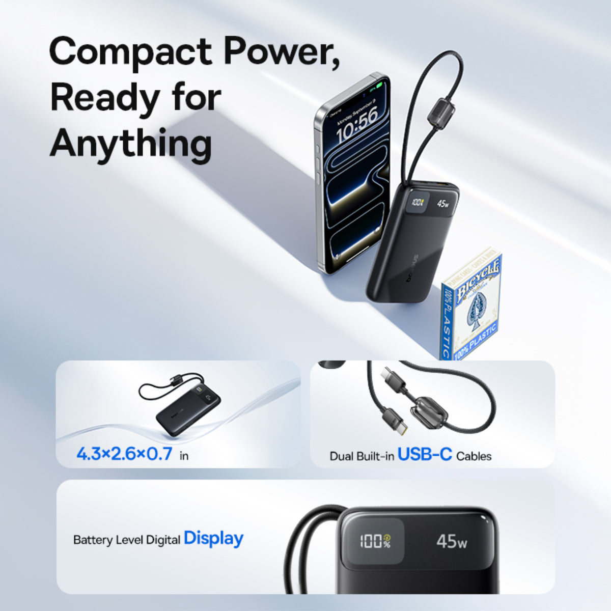 Baseus EnerFill FC11 Power Bank with Dual Built-in USB-C Cables 10000mAh 45W - Image 6