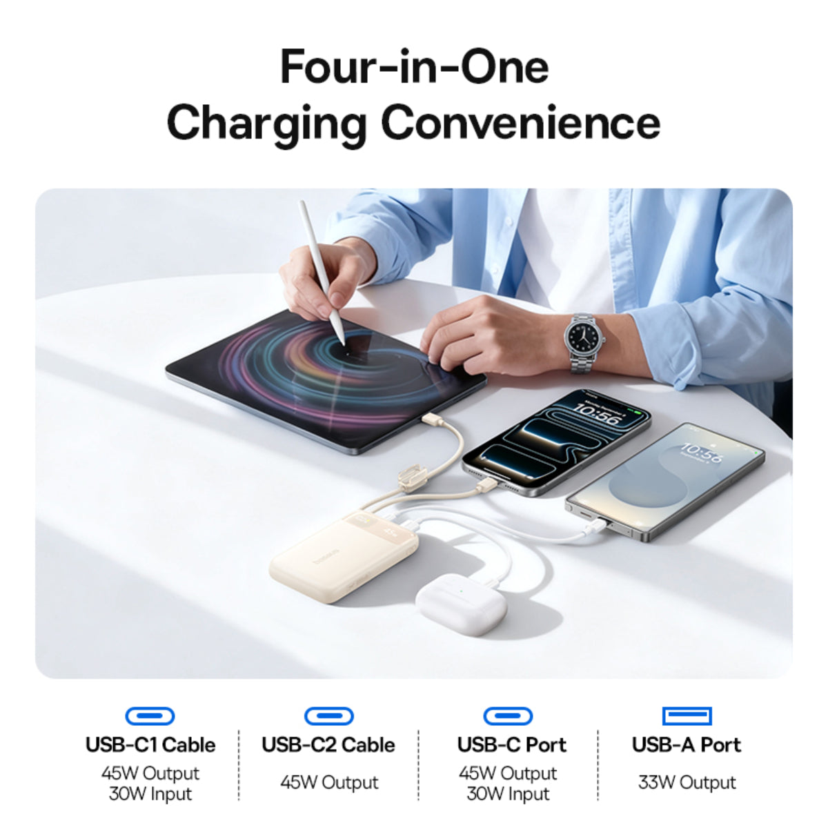Baseus EnerFill FC11 Power Bank with Dual Built-in USB-C Cables 10000mAh 45W - Image 14