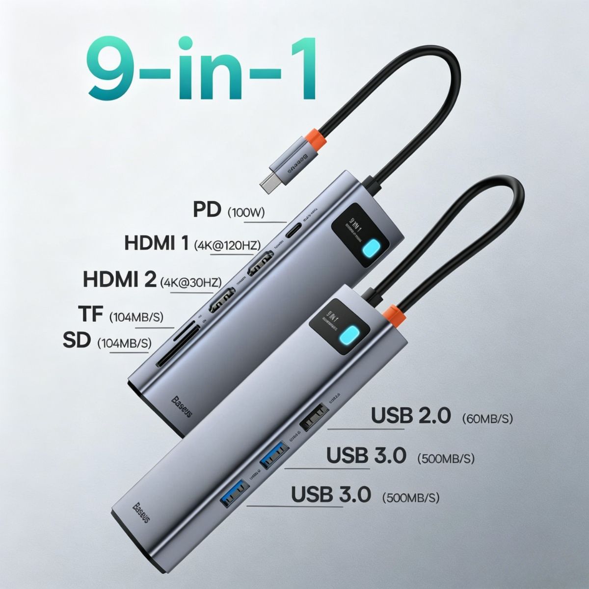 Baseus Metal Gleam Series 9-in-1 USB C HUB - Image 6